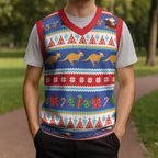 Australia Christmas Knitted V-Neck Vest Xmas Beach Vibes Navy
