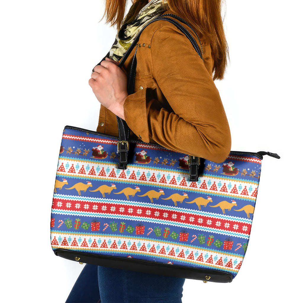 Australia Christmas Leather Tote Bag Xmas Beach Vibes Navy