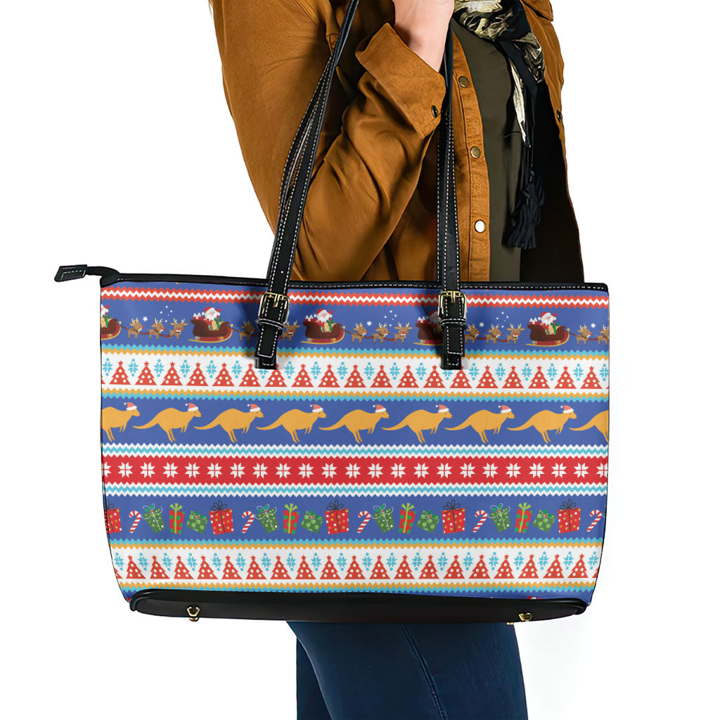 Australia Christmas Leather Tote Bag Xmas Beach Vibes Navy