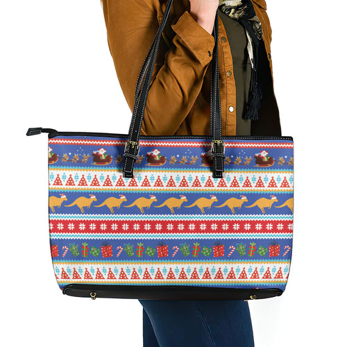 Australia Christmas Leather Tote Bag Xmas Beach Vibes Navy