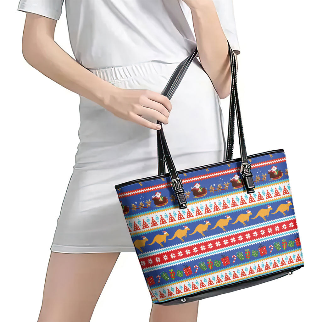 Australia Christmas Leather Tote Bag Xmas Beach Vibes Navy