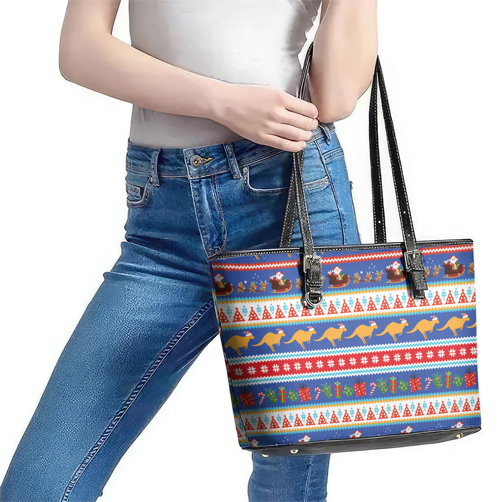 Australia Christmas Leather Tote Bag Xmas Beach Vibes Navy