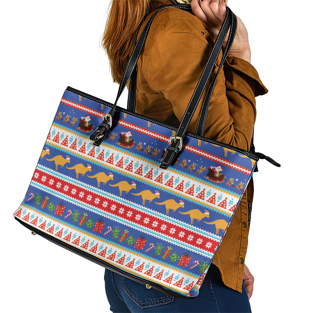 Australia Christmas Leather Tote Bag Xmas Beach Vibes Navy