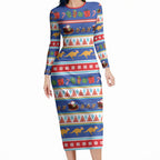 Australia Christmas Long Sleeve Bodycon Dress Xmas Beach Vibes Navy