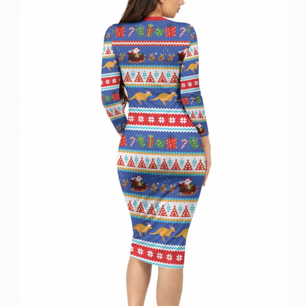 Australia Christmas Long Sleeve Bodycon Dress Xmas Beach Vibes Navy