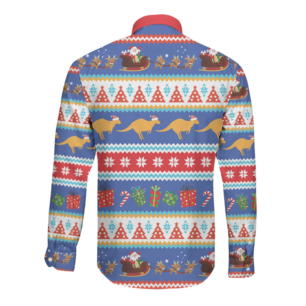 Australia Christmas Long Sleeve Button Shirt Xmas Beach Vibes Navy