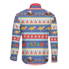 Australia Christmas Long Sleeve Button Shirt Xmas Beach Vibes Navy