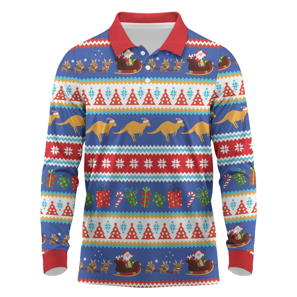 Australia Christmas Long Sleeve Polo Shirt Xmas Beach Vibes Navy