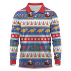 Australia Christmas Long Sleeve Polo Shirt Xmas Beach Vibes Navy