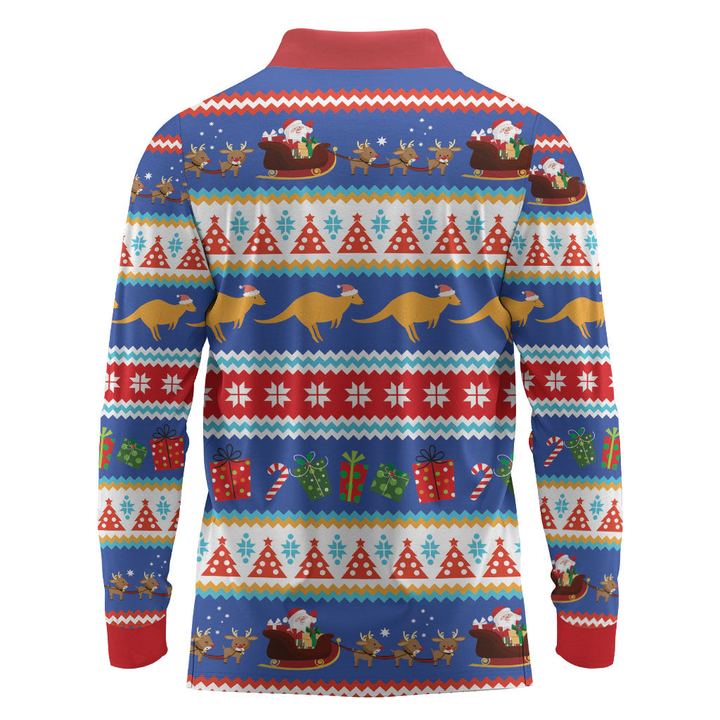 Australia Christmas Long Sleeve Polo Shirt Xmas Beach Vibes Navy