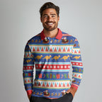 Australia Christmas Long Sleeve Polo Shirt Xmas Beach Vibes Navy