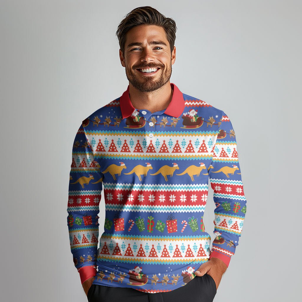 Australia Christmas Long Sleeve Polo Shirt Xmas Beach Vibes Navy