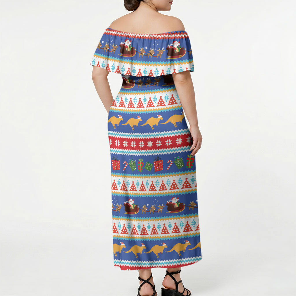 Australia Christmas Off Shoulder Maxi Dress Xmas Beach Vibes Navy