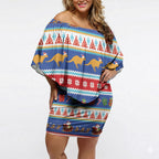 Australia Christmas Off Shoulder Short Dress Xmas Beach Vibes Navy