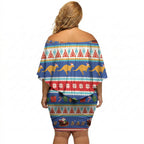 Australia Christmas Off Shoulder Short Dress Xmas Beach Vibes Navy