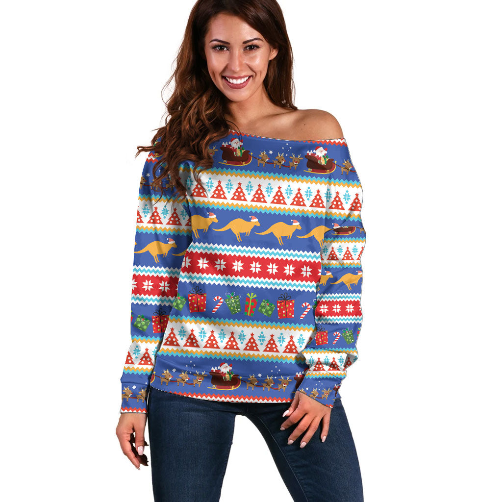 Australia Christmas Off Shoulder Sweater Xmas Beach Vibes Navy
