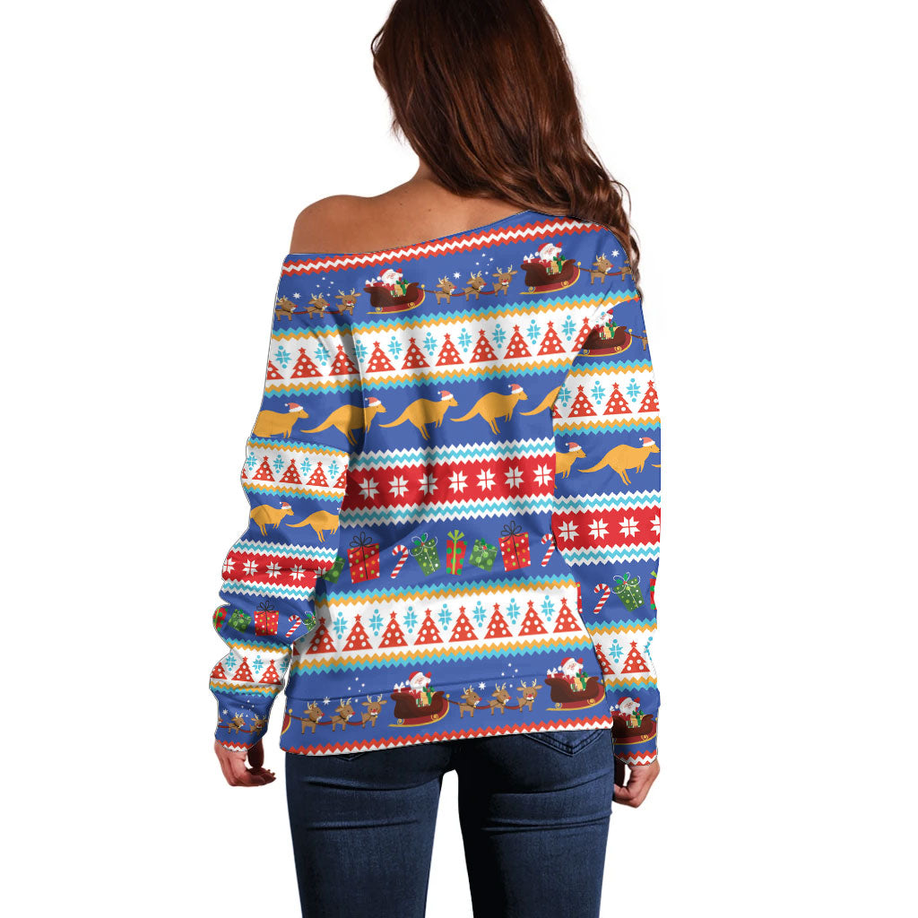 Australia Christmas Off Shoulder Sweater Xmas Beach Vibes Navy