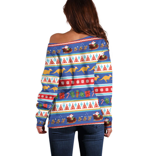Australia Christmas Off Shoulder Sweater Xmas Beach Vibes Navy