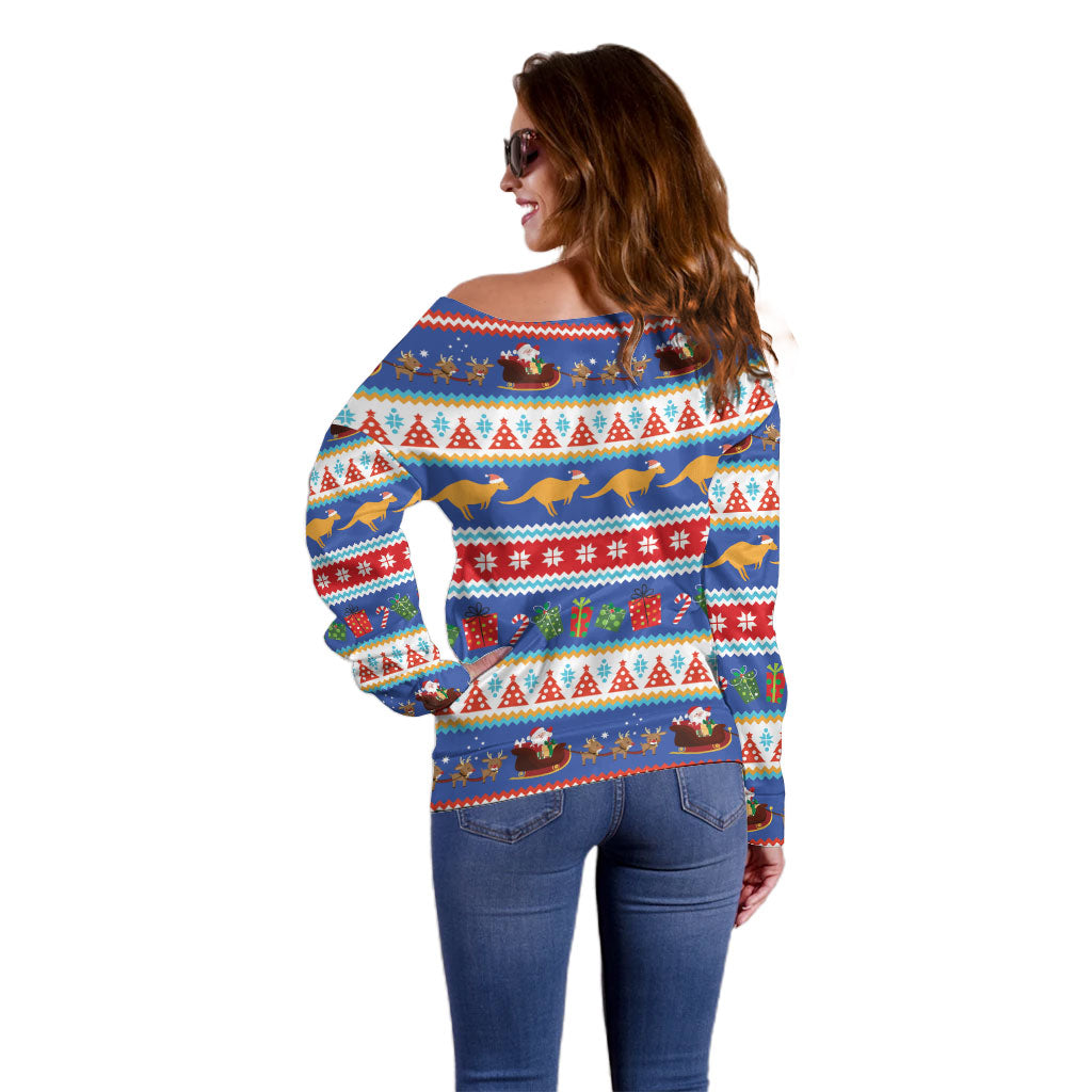 Australia Christmas Off Shoulder Sweater Xmas Beach Vibes Navy