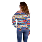 Australia Christmas Off Shoulder Sweater Xmas Beach Vibes Navy