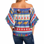 Australia Christmas Off Shoulder Wrap Waist Top Xmas Beach Vibes Navy