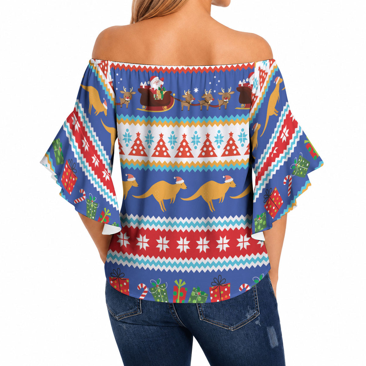 Australia Christmas Off Shoulder Wrap Waist Top Xmas Beach Vibes Navy