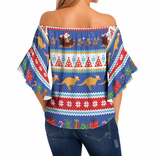 Australia Christmas Off Shoulder Wrap Waist Top Xmas Beach Vibes Navy