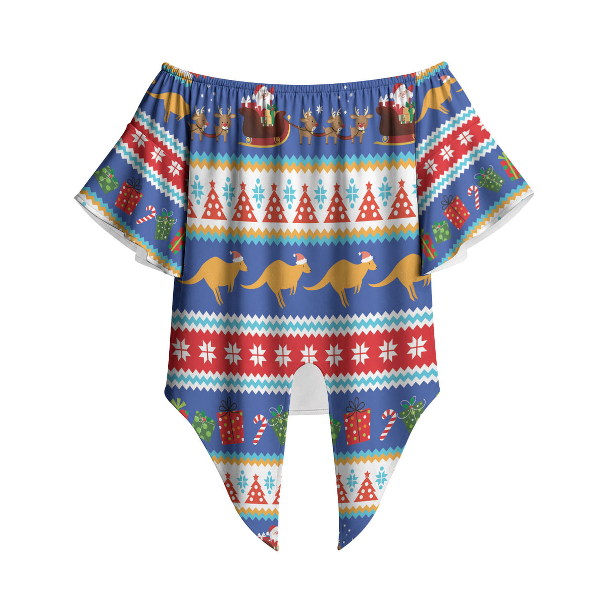 Australia Christmas Off Shoulder Wrap Waist Top Xmas Beach Vibes Navy