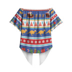 Australia Christmas Off Shoulder Wrap Waist Top Xmas Beach Vibes Navy