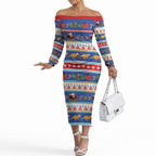 Australia Christmas Off The Shoulder Long Sleeve Dress Xmas Beach Vibes Navy