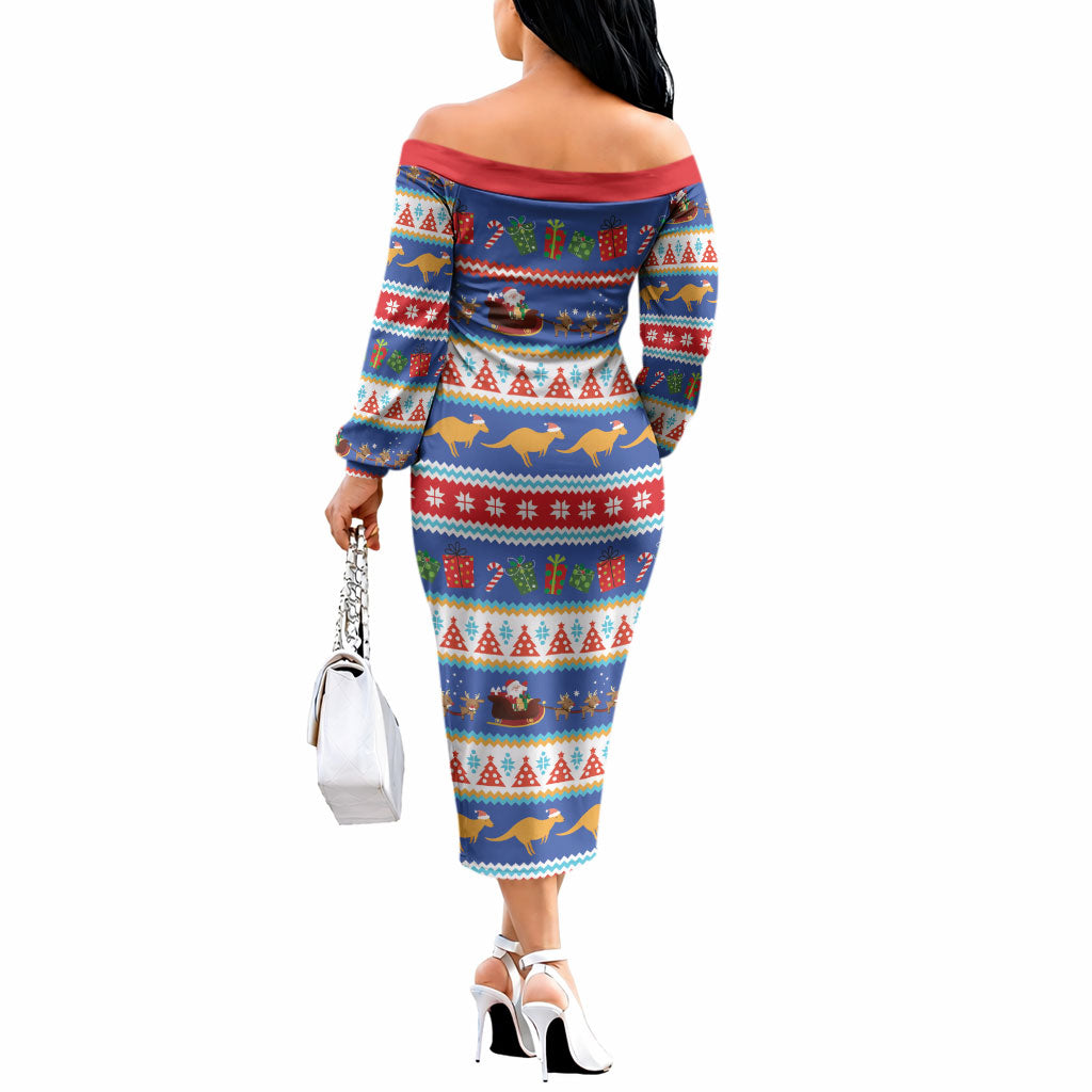 Australia Christmas Off The Shoulder Long Sleeve Dress Xmas Beach Vibes Navy
