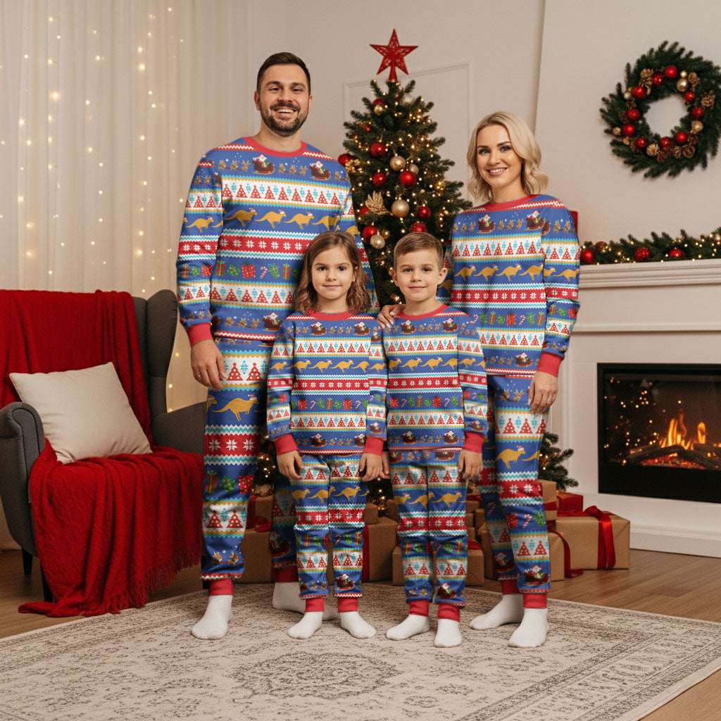 Australia Christmas Pajama Set Xmas Beach Vibes Navy
