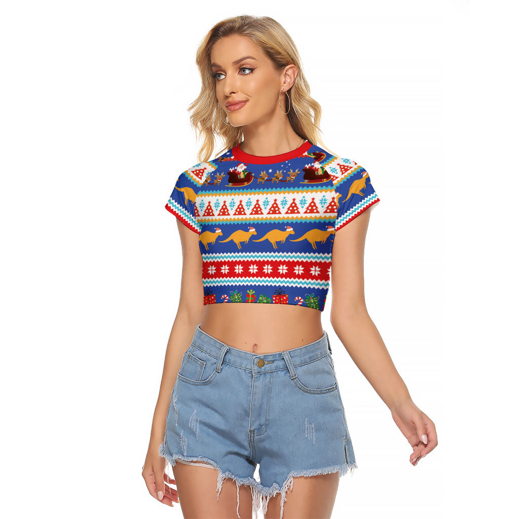 Australia Christmas Raglan Cropped T Shirt Xmas Beach Vibes Navy
