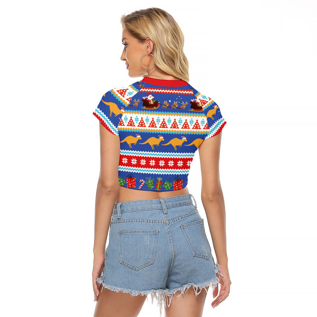 Australia Christmas Raglan Cropped T Shirt Xmas Beach Vibes Navy