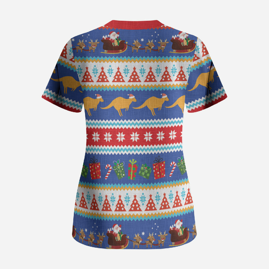 Australia Christmas Scrub Top Xmas Beach Vibes Navy