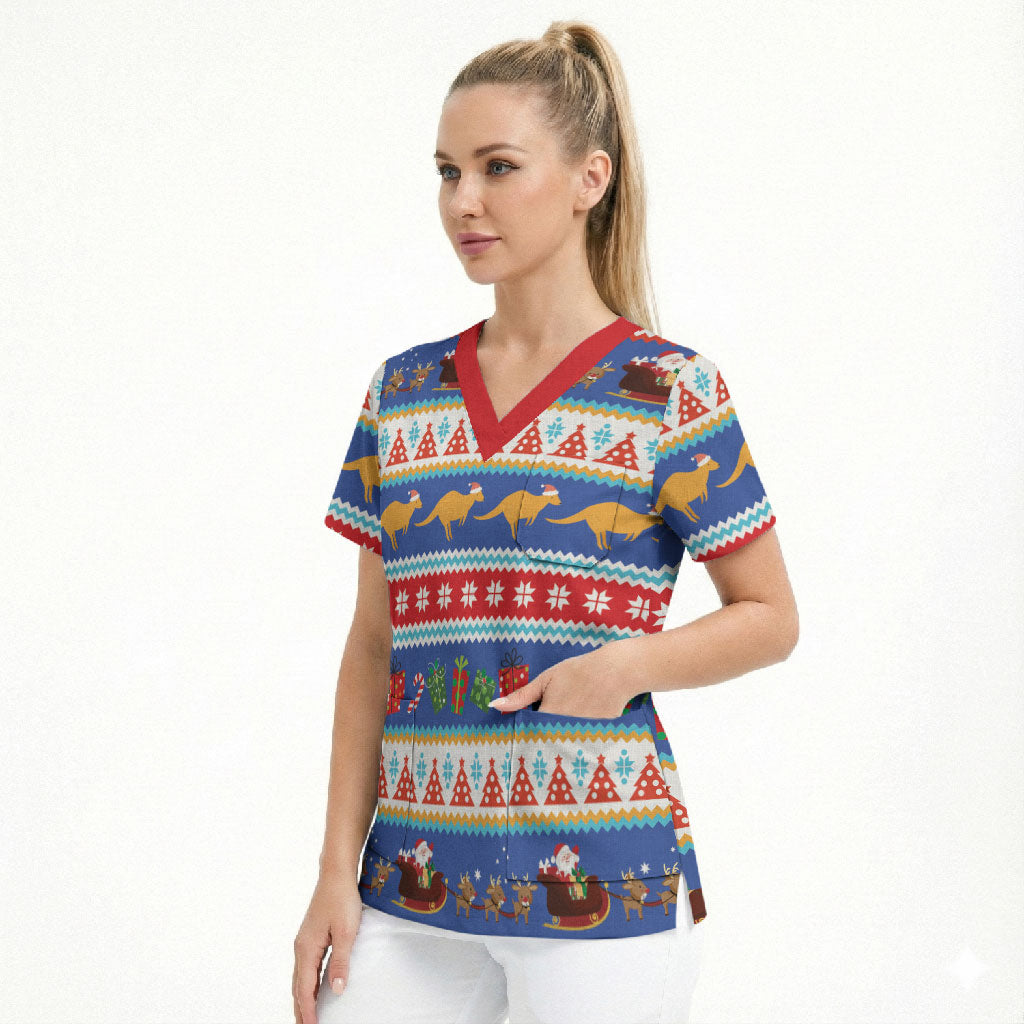Australia Christmas Scrub Top Xmas Beach Vibes Navy