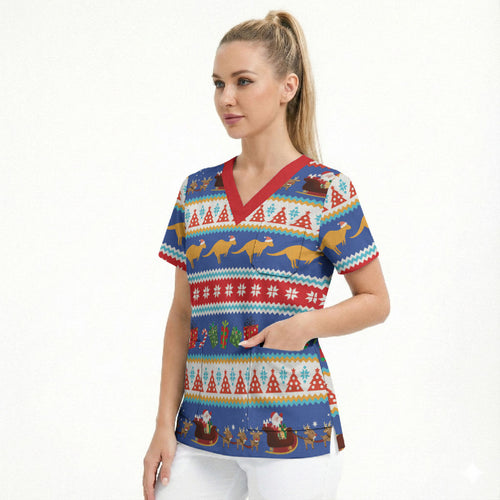 Australia Christmas Scrub Top Xmas Beach Vibes Navy