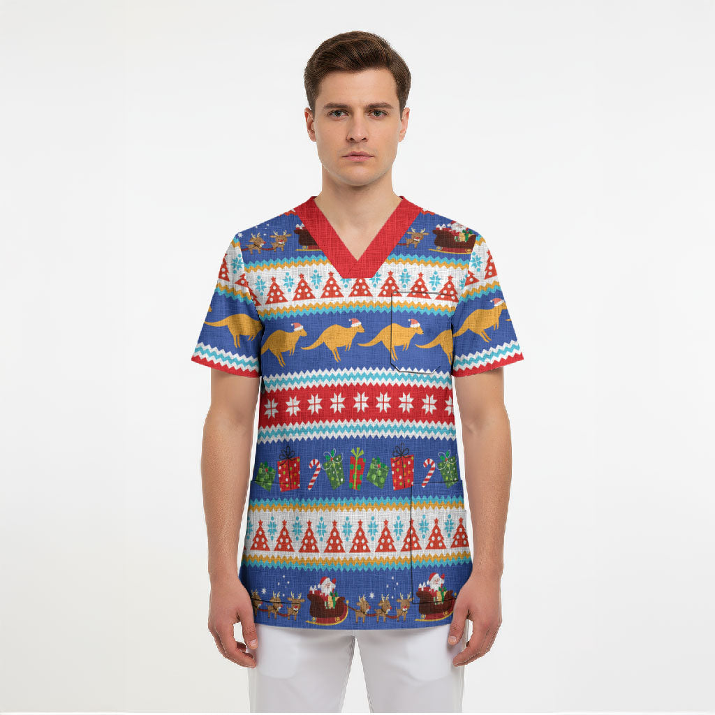 Australia Christmas Scrub Top Xmas Beach Vibes Navy