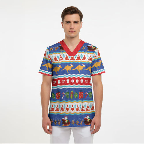 Australia Christmas Scrub Top Xmas Beach Vibes Navy