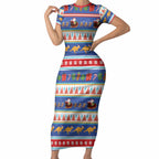 Australia Christmas Short Sleeve Bodycon Dress Xmas Beach Vibes Navy