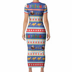 Australia Christmas Short Sleeve Bodycon Dress Xmas Beach Vibes Navy