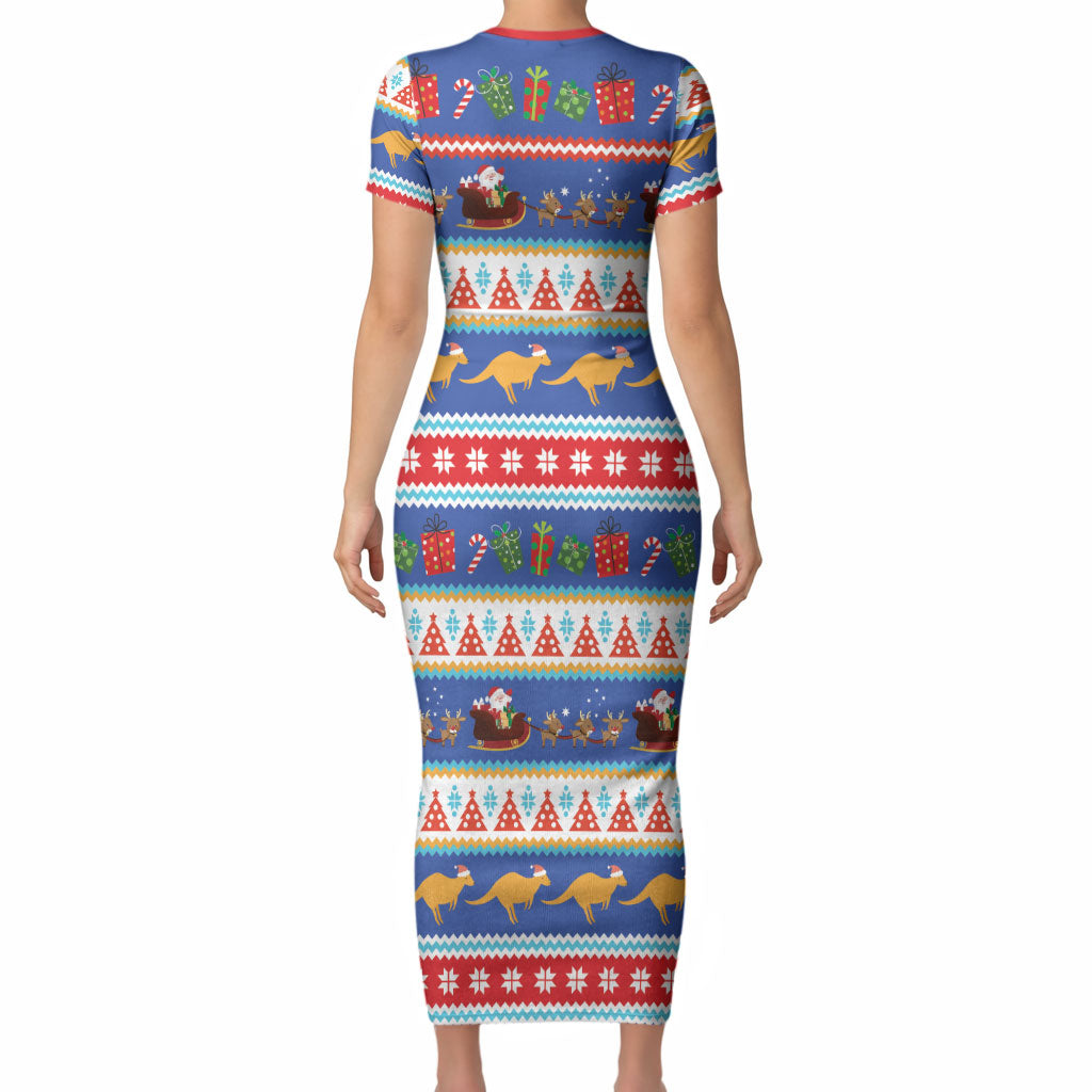 Australia Christmas Short Sleeve Bodycon Dress Xmas Beach Vibes Navy