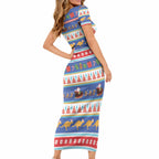 Australia Christmas Short Sleeve Bodycon Dress Xmas Beach Vibes Navy
