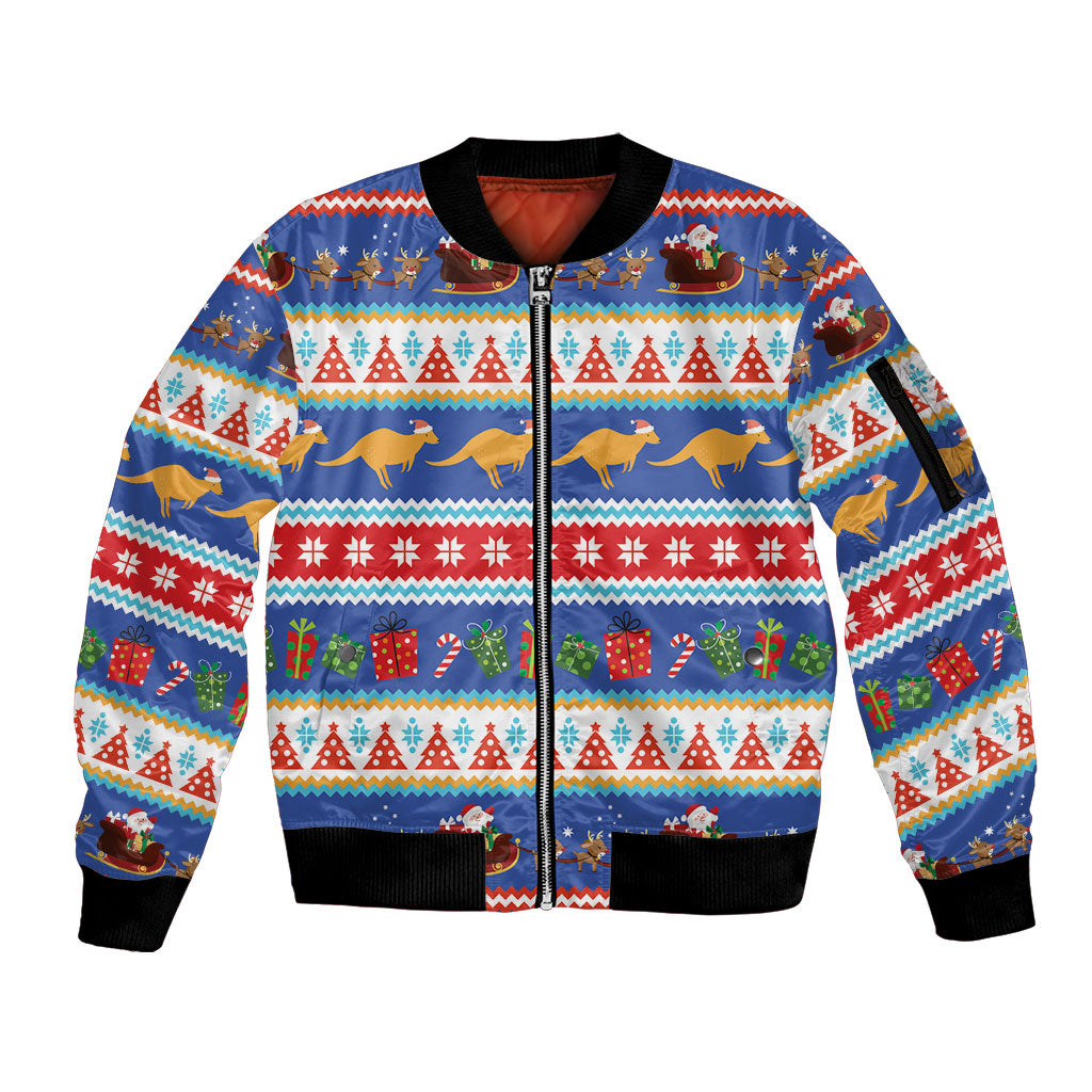 Australia Christmas Sleeve Zip Bomber Jacket Xmas Beach Vibes Navy