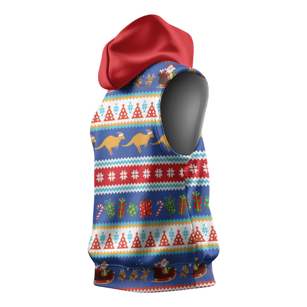 Australia Christmas Sleeveless Hoodie Xmas Beach Vibes Navy