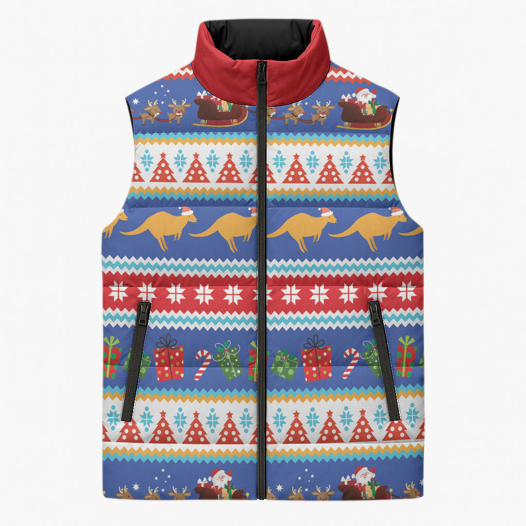 Australia Christmas Sleeveless Puffer Jacket Xmas Beach Vibes Navy