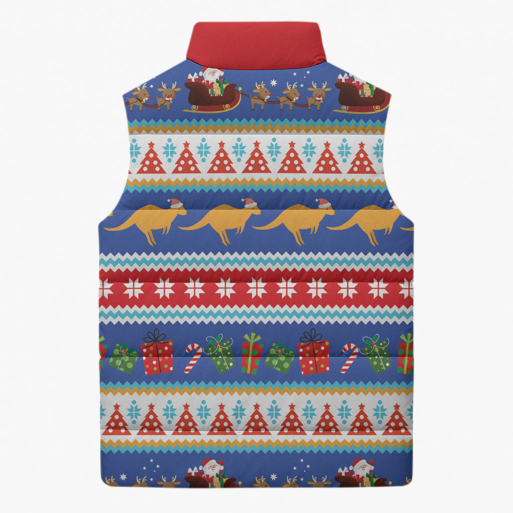Australia Christmas Sleeveless Puffer Jacket Xmas Beach Vibes Navy