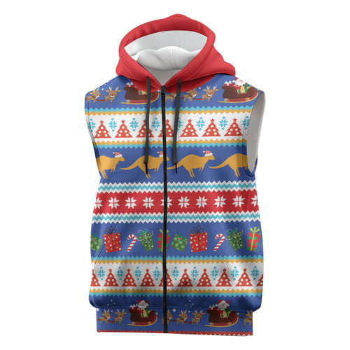 Australia Christmas Sleeveless Zip Hoodie Xmas Beach Vibes Navy