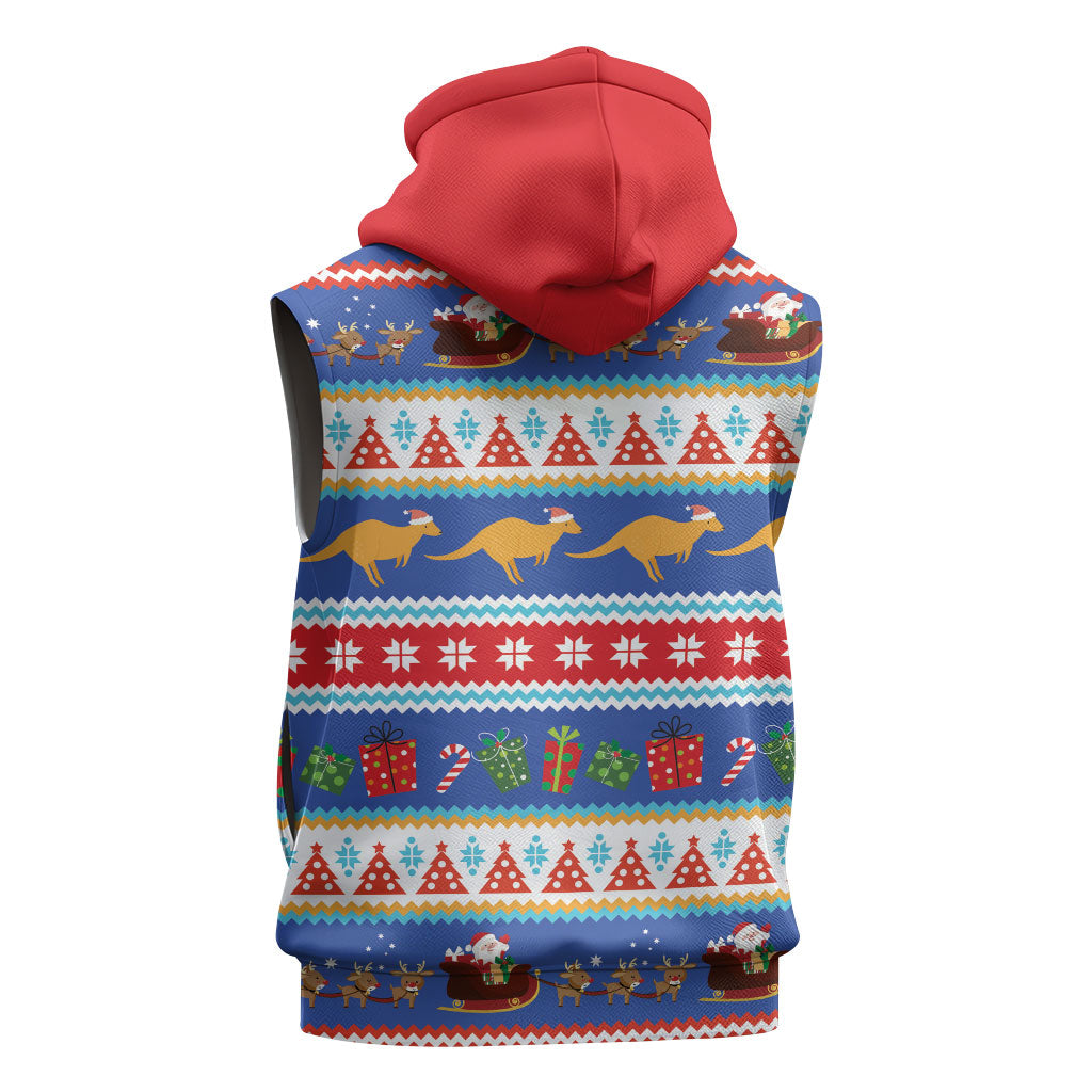 Australia Christmas Sleeveless Zip Hoodie Xmas Beach Vibes Navy