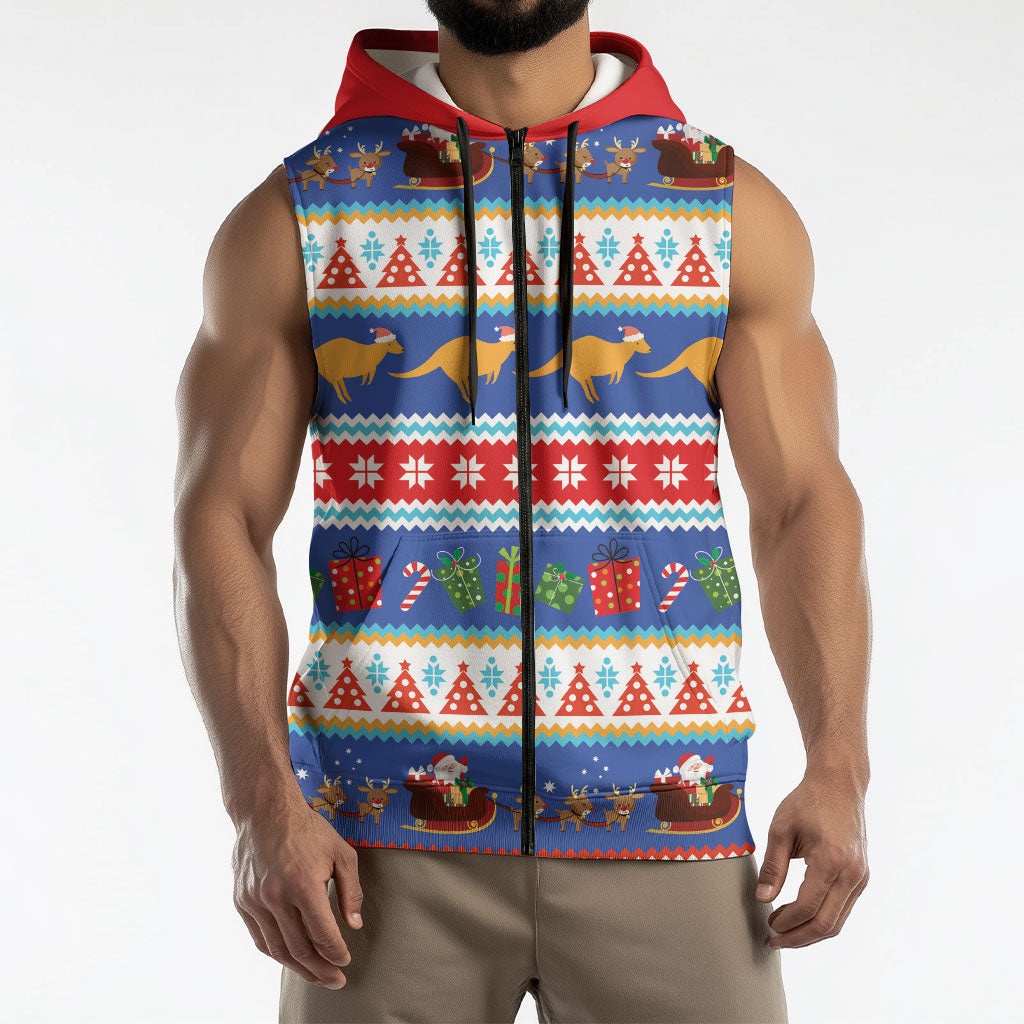 Australia Christmas Sleeveless Zip Hoodie Xmas Beach Vibes Navy